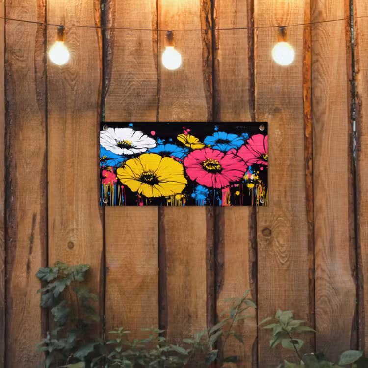 Graffiti - Bloemen - Kleur tuinposter los doek klein -sfeer1