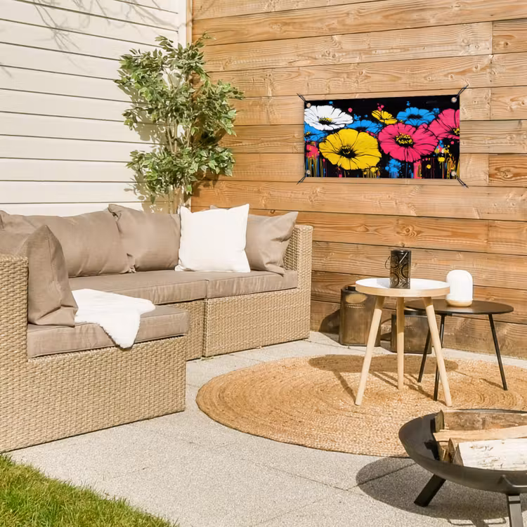 Graffiti - Bloemen - Kleur tuinposter los doek klein -sfeer4
