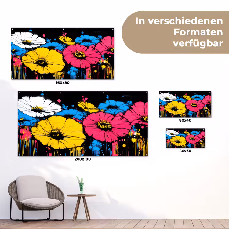 Graffiti - Bloemen - Kleur tuinposter los doek klein -Xsfeer9_DE