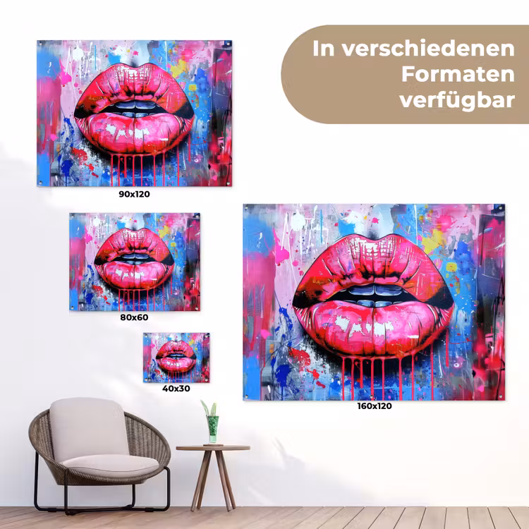Graffiti - Lippen - Felroze - Geschilderd tuinposter los doek klein -Xsfeer9_DE