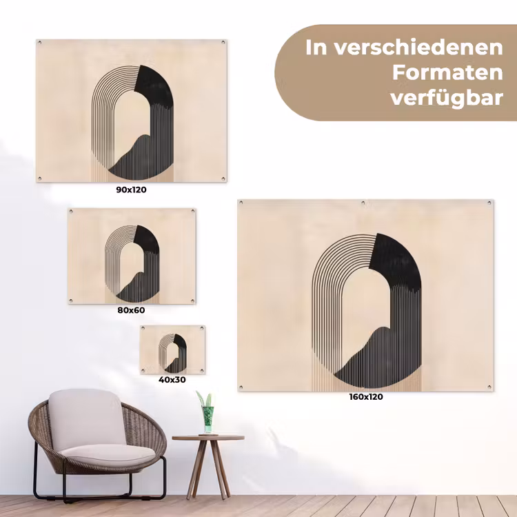 Grafisch gebogen motief - Beige tuinposter los doek klein -Xsfeer9_DE