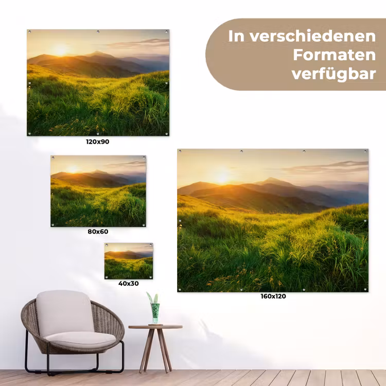 Gras - Heuvels - Zon - Natuur - Landschap tuinposter los doek klein -Xsfeer9_DE