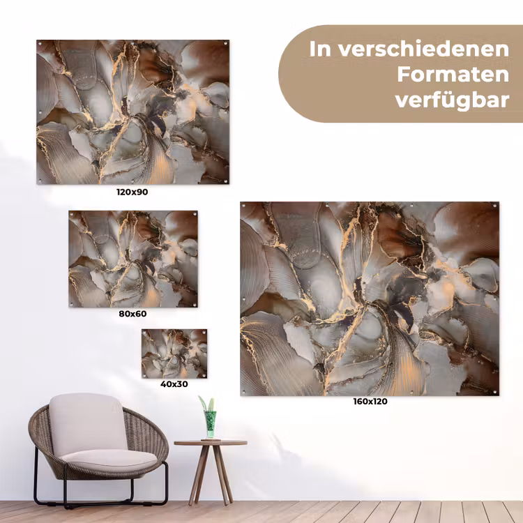 Grijs - Goud - Marmer - Marmerlook tuinposter los doek klein -Xsfeer9_DE