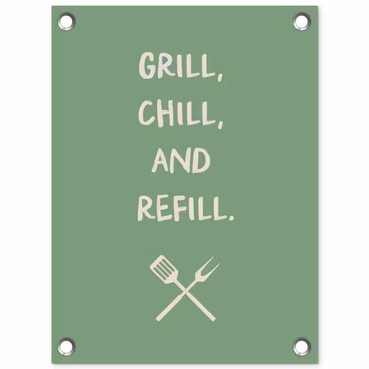 Grill - Groen - Zomer - Quote tuinposter los doek klein -3d