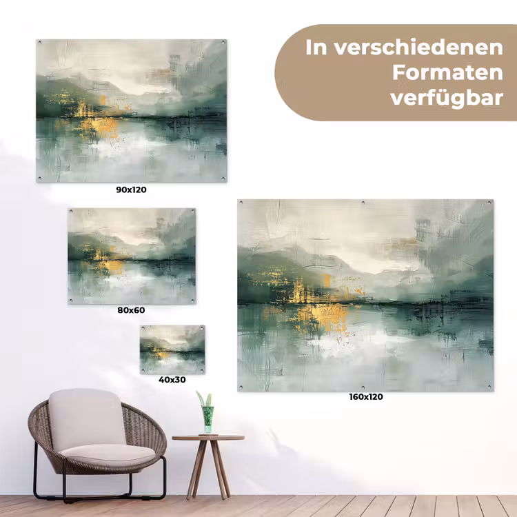 Groen - Modern - Abstract - Goud tuinposter los doek klein -Xsfeer9_DE
