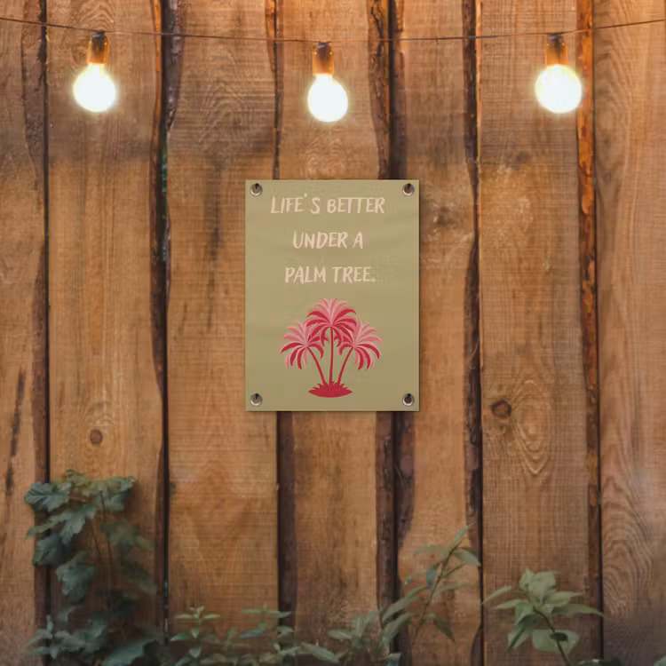 Groen - Zomer - Quote - Palmboom tuinposter los doek klein -sfeer1