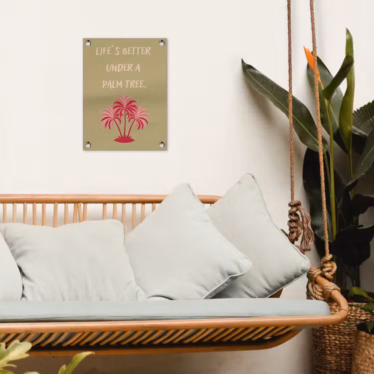 Groen - Zomer - Quote - Palmboom tuinposter los doek klein -sfeer7