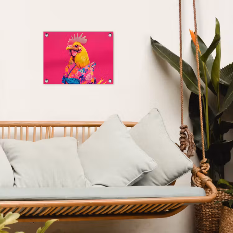 Haan - Kleurrijk - Kimono - Roze tuinposter los doek klein -sfeer7