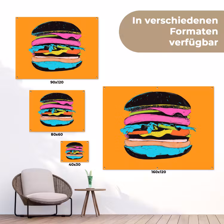 Hamburger - Kleurrijk - Speels tuinposter los doek klein -Xsfeer9_DE