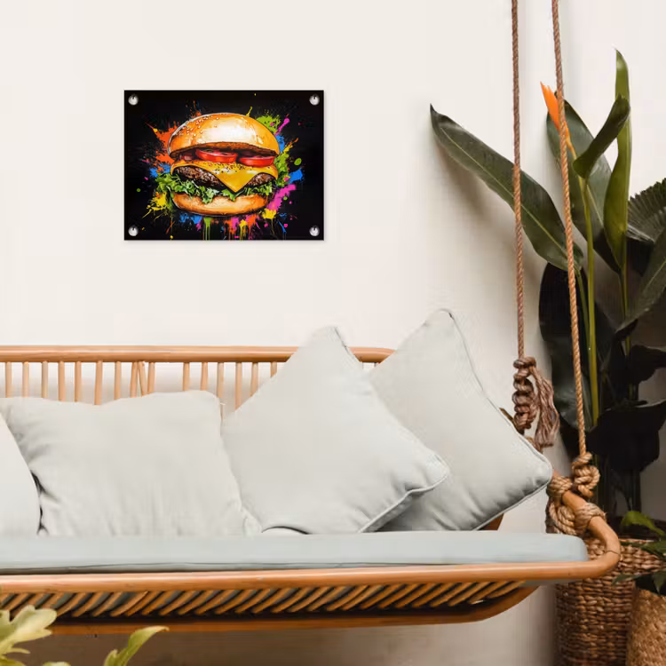 Hamburger - Graffiti - Verf - Kleurrijk - Eten - Abstract tuinposter los doek klein -sfeer7