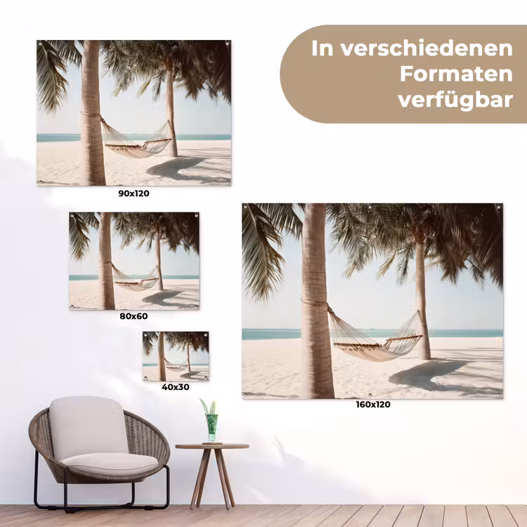 Hangmat - Palmbomen - Strand - Zee tuinposter los doek klein -Xsfeer9_DE
