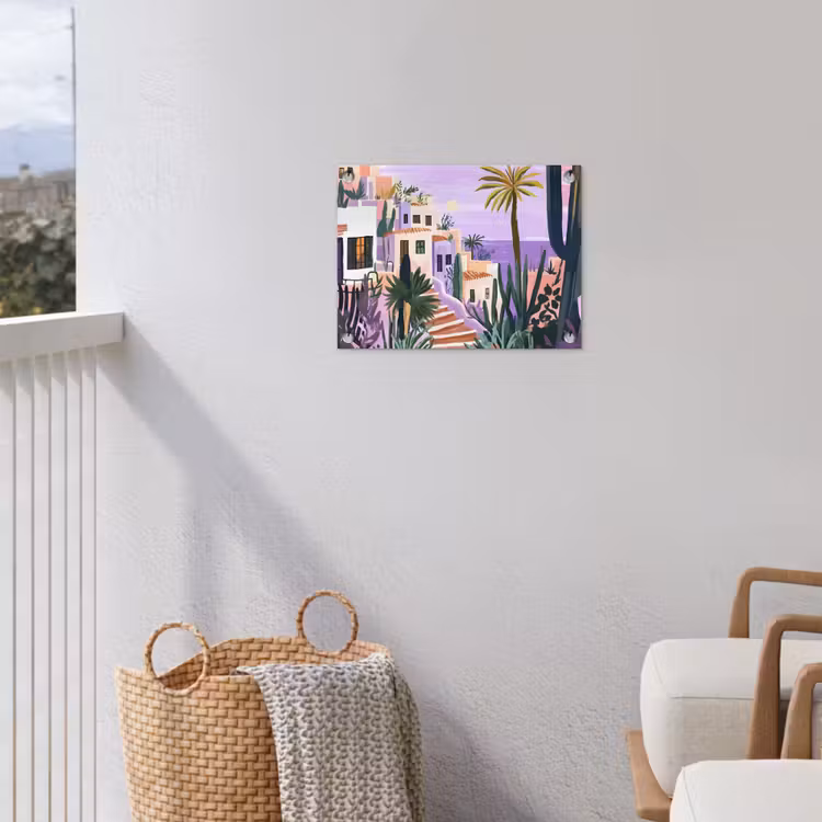Huizen - Minimalistisch - Palmbomen - Kust tuinposter los doek klein -sfeer8