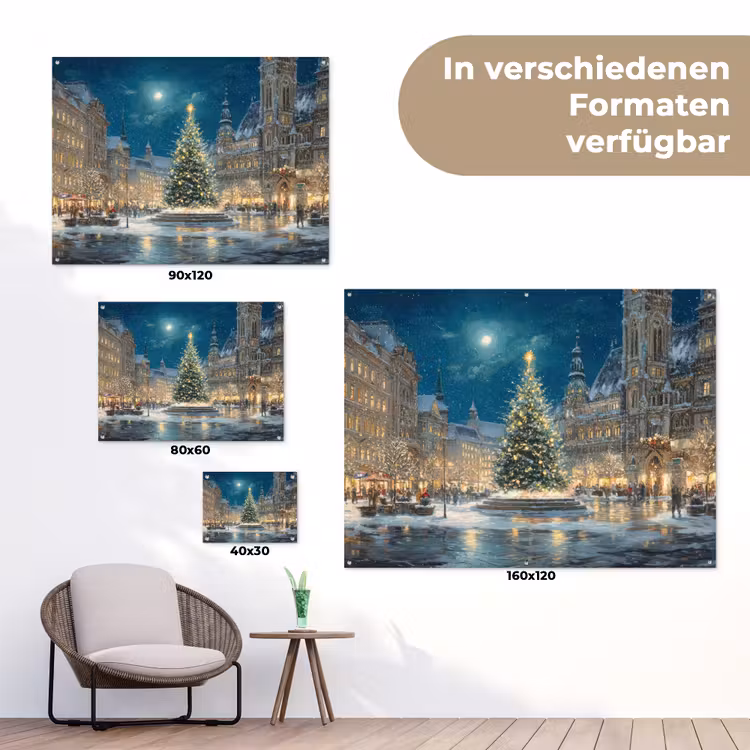 Kerstnacht - Stadsplein - Meerkleurig tuinposter los doek klein -Xsfeer9_DE