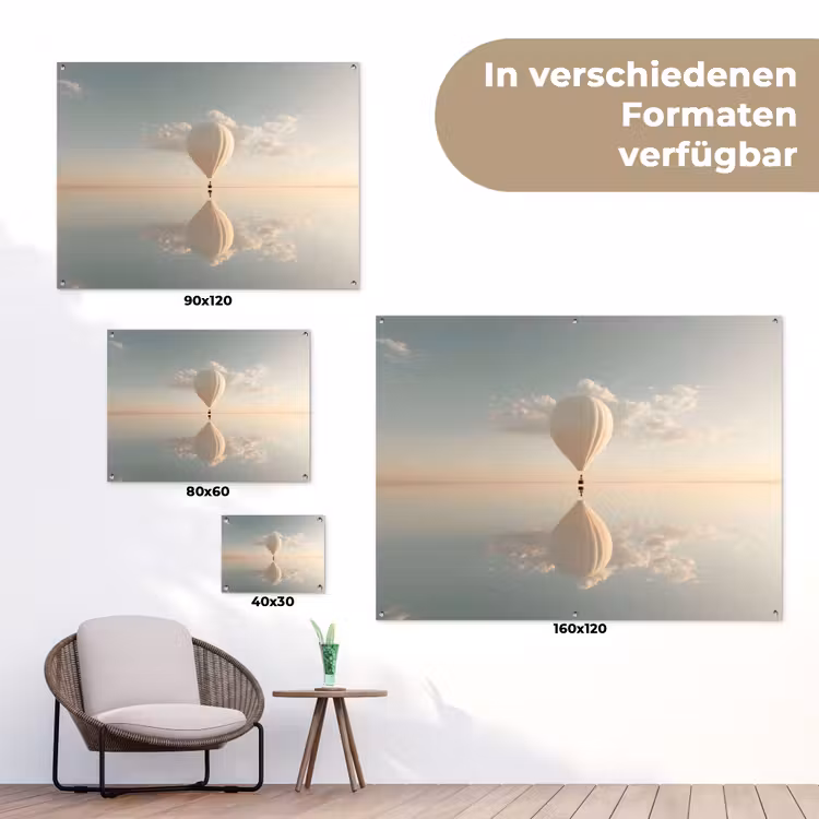 Luchtballon - Wolken - Water - Blauw tuinposter los doek klein -Xsfeer9_DE