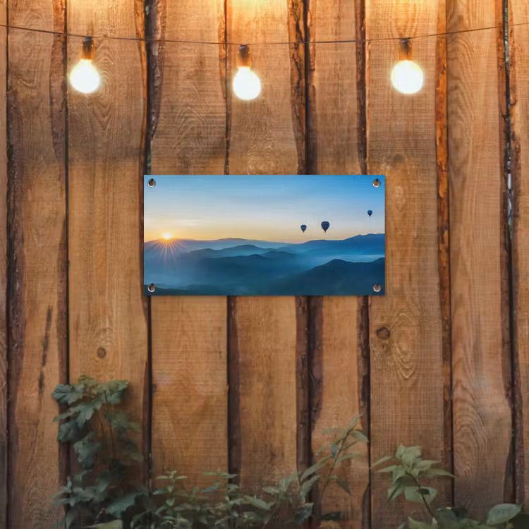 Luchtballonnen - Bergen - Zonsopgang - Landschap tuinposter los doek klein -sfeer1