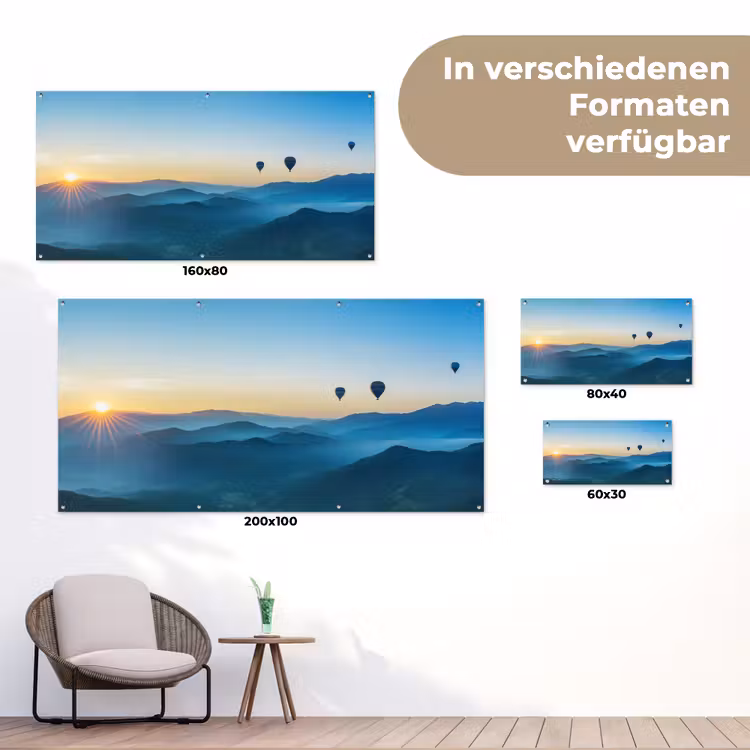 Luchtballonnen - Bergen - Zonsopgang - Landschap tuinposter los doek klein -Xsfeer9_DE
