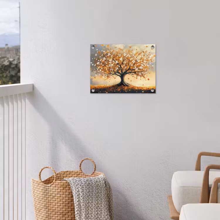 Herfst - Boom - Oranje - Bladeren - Levensboom - Abstract tuinposter los doek klein -sfeer8