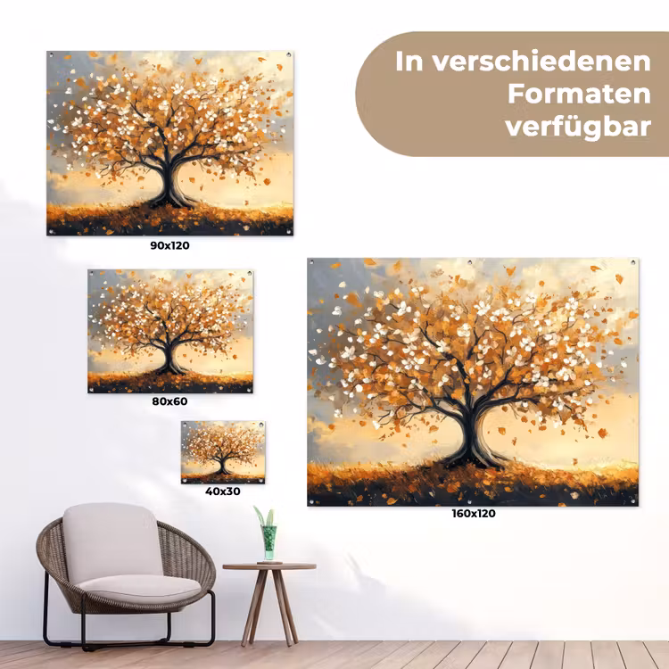 Herfst - Boom - Oranje - Bladeren - Levensboom - Abstract tuinposter los doek klein -Xsfeer9_DE