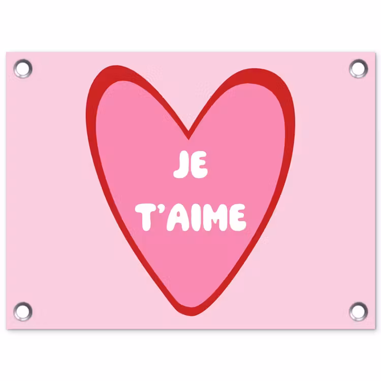 Hart - Frans - Valentijn - Roze tuinposter los doek klein -3d