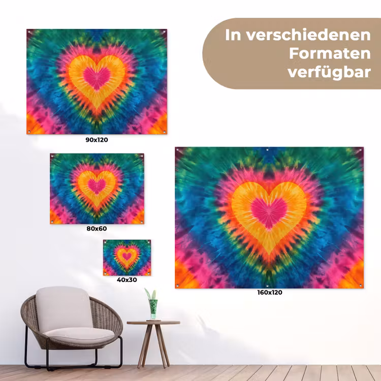 Hart - Tie Dye - Kleurrijk tuinposter los doek klein -Xsfeer9_DE