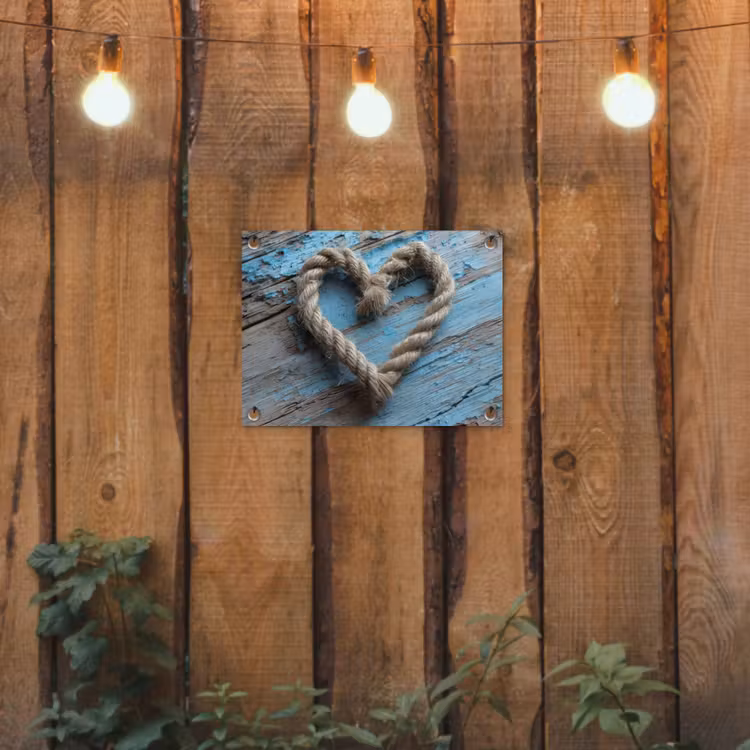 Hart - Touw - Hout - Rustiek tuinposter los doek klein -sfeer1
