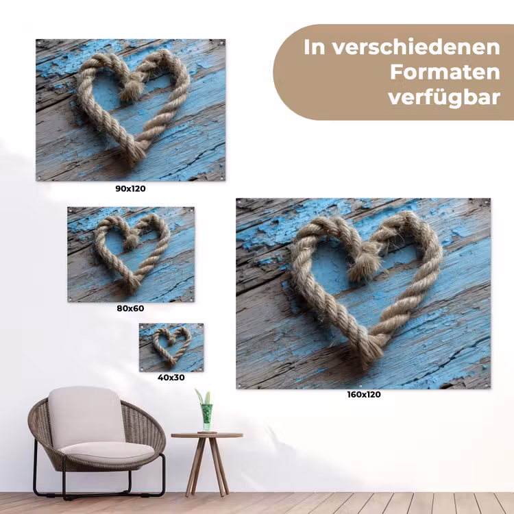 Hart - Touw - Hout - Rustiek tuinposter los doek klein -Xsfeer9_DE