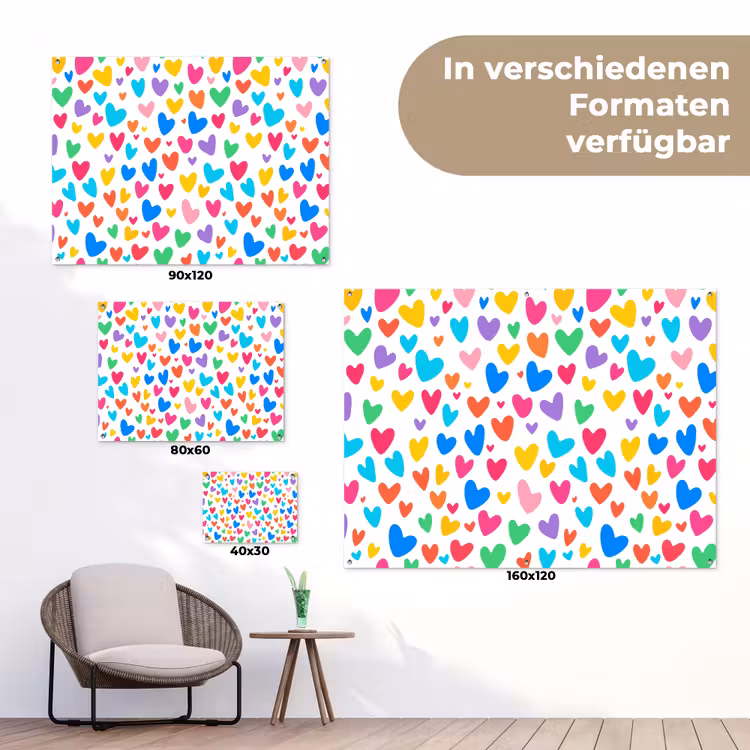 Hartjes - Kleurrijk - Patroon - Levendig tuinposter los doek klein -Xsfeer9_DE
