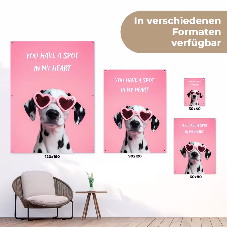 Hartjes - Hond - Valentijn - Roze tuinposter los doek klein -Xsfeer9_DE