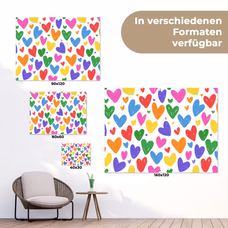 Hartjes - Patroon - Kleurrijk - Tekening tuinposter los doek klein -Xsfeer9_DE