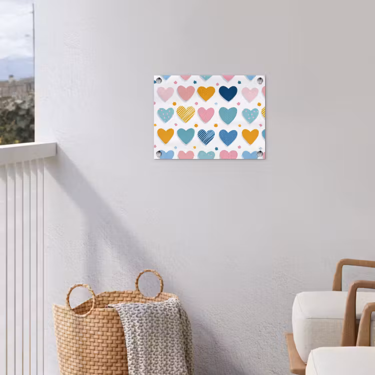 Hartjes - Pastel - Kleurcontrast - Handgetekend tuinposter los doek klein -sfeer8