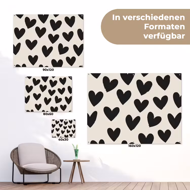 Hartjes - Zwart - Beige tuinposter los doek klein -Xsfeer9_DE