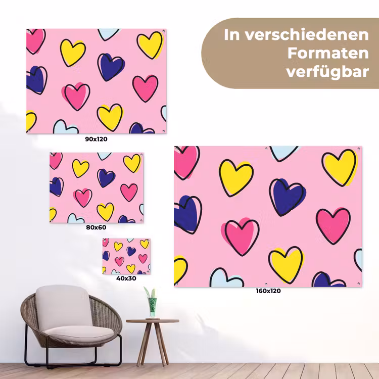 Hartjes - Valentijn - Patroon - Kleurrijk tuinposter los doek klein -Xsfeer9_DE