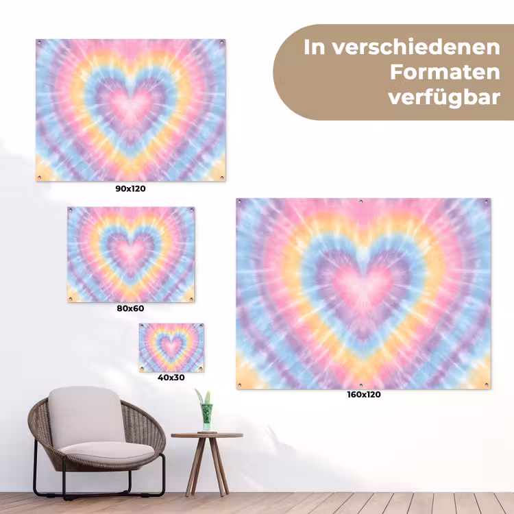 Hartvorm - Pastelkleuren - Tie Dye tuinposter los doek klein -Xsfeer9_DE