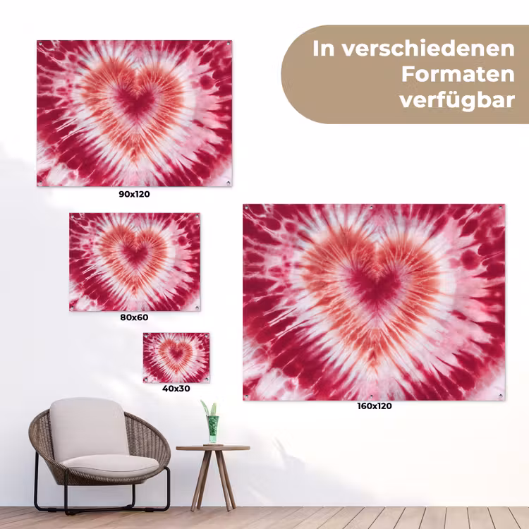 Hartvorm - Roze - Tie dye tuinposter los doek klein -Xsfeer9_DE