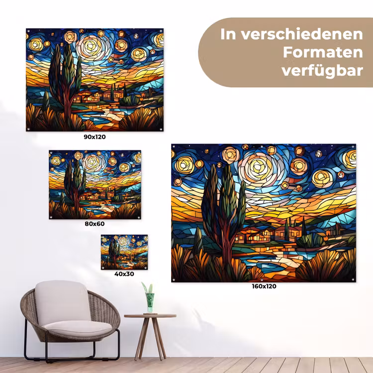 Hemel - Sterren - Mozaïek - Huizen tuinposter los doek klein -Xsfeer9_DE