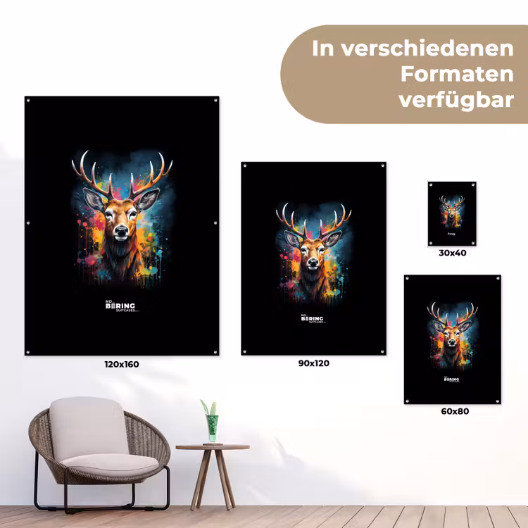 Hert met gewei tussen graffiti spray tuinposter los doek klein -Xsfeer9_DE