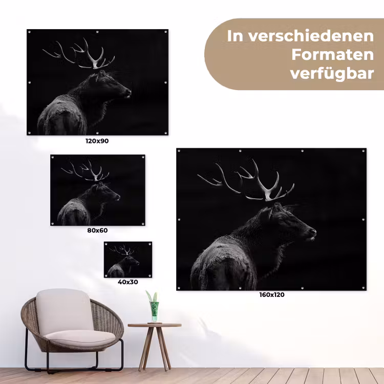Hert - Zwart - Portret - Gewei - Dieren tuinposter los doek klein -Xsfeer9_DE