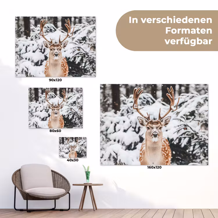 Hert - Sneeuw - Winter - Bos - Dieren tuinposter los doek klein -Xsfeer9_DE