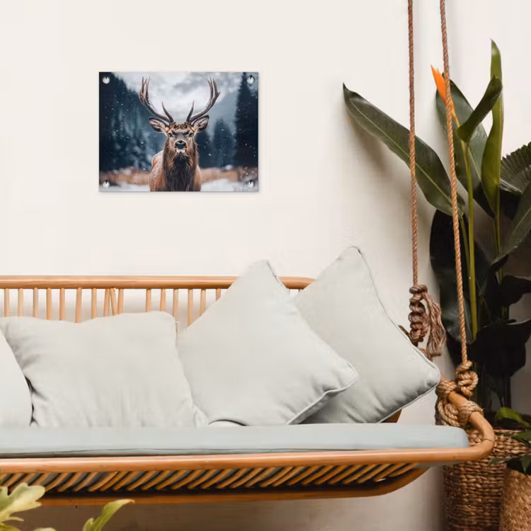 Hert - Dieren - Landschap - Winter - Sneeuw tuinposter los doek klein -sfeer7