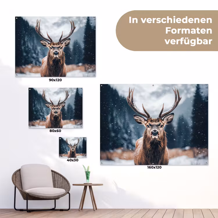 Hert - Dieren - Landschap - Winter - Sneeuw tuinposter los doek klein -Xsfeer9_DE