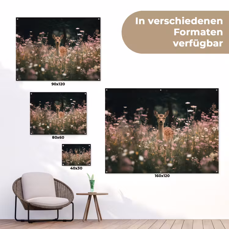 Hert - Wilde bloemen - Bos tuinposter los doek klein -Xsfeer9_DE