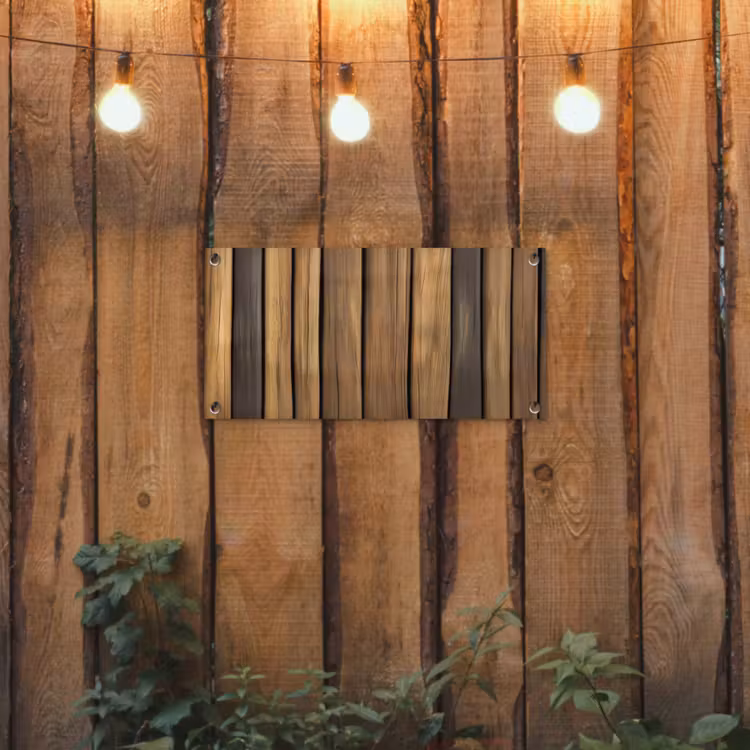 Hout - Planken - Natuurtinten tuinposter los doek klein -sfeer1