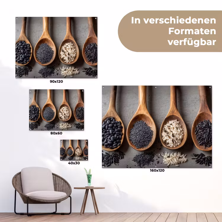 Houten - Lepels - Rijst - Zaden tuinposter los doek klein -Xsfeer9_DE