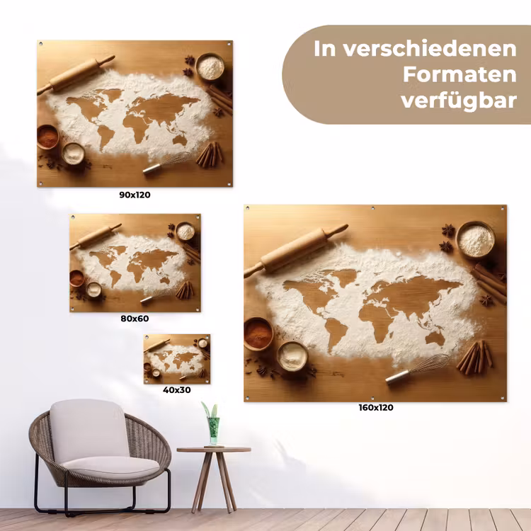 Hout - Wereldkaart - Bakken - Keuken tuinposter los doek klein -Xsfeer9_DE