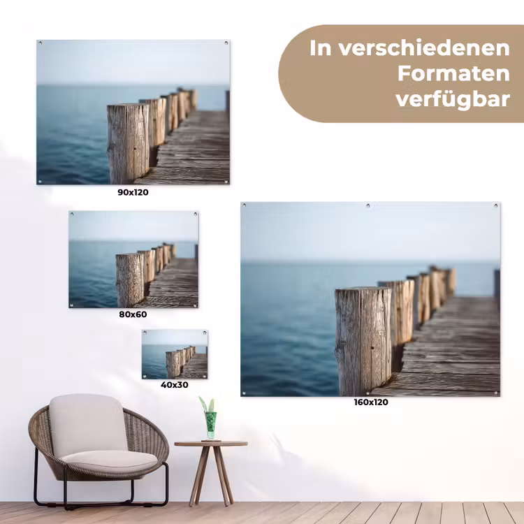 Houten steiger - Helderblauwe lucht tuinposter los doek klein -Xsfeer9_DE