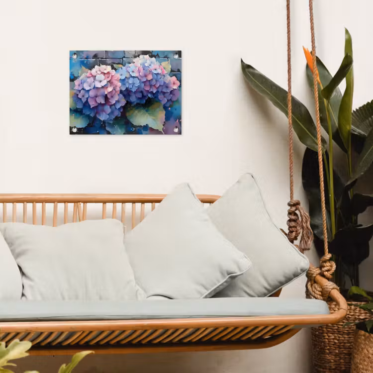 Hortensia's in Pastelkleuren tuinposter los doek klein -sfeer7