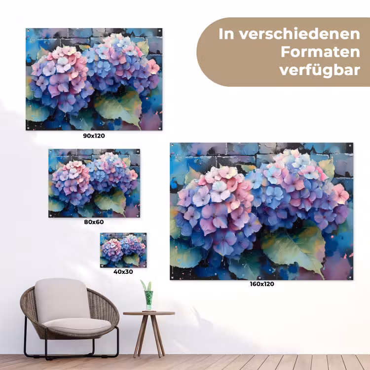 Hortensia's in Pastelkleuren tuinposter los doek klein -Xsfeer9_DE