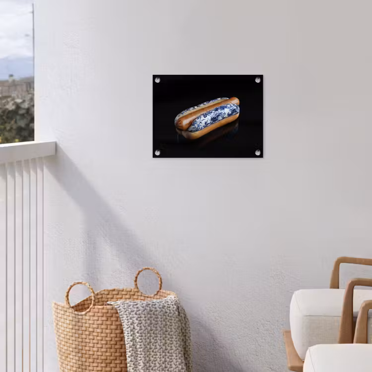 Hotdog - Porselein - Delfts blauw - Eten tuinposter los doek klein -sfeer8