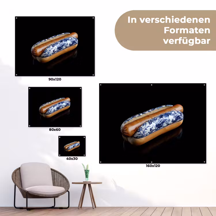 Hotdog - Porselein - Delfts blauw - Eten tuinposter los doek klein -Xsfeer9_DE