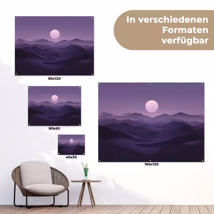 Heuvels - Paars - Mist - Zon tuinposter los doek klein -Xsfeer9_DE
